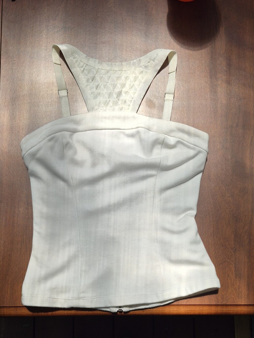 BEBE White Bustier Camisole with Lace Yoke Front
